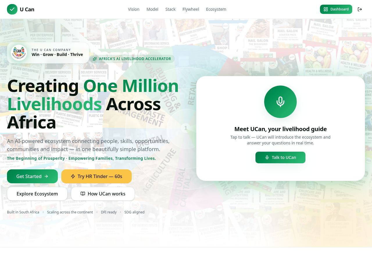 Screenshot of the The front door screen in the UCan platform