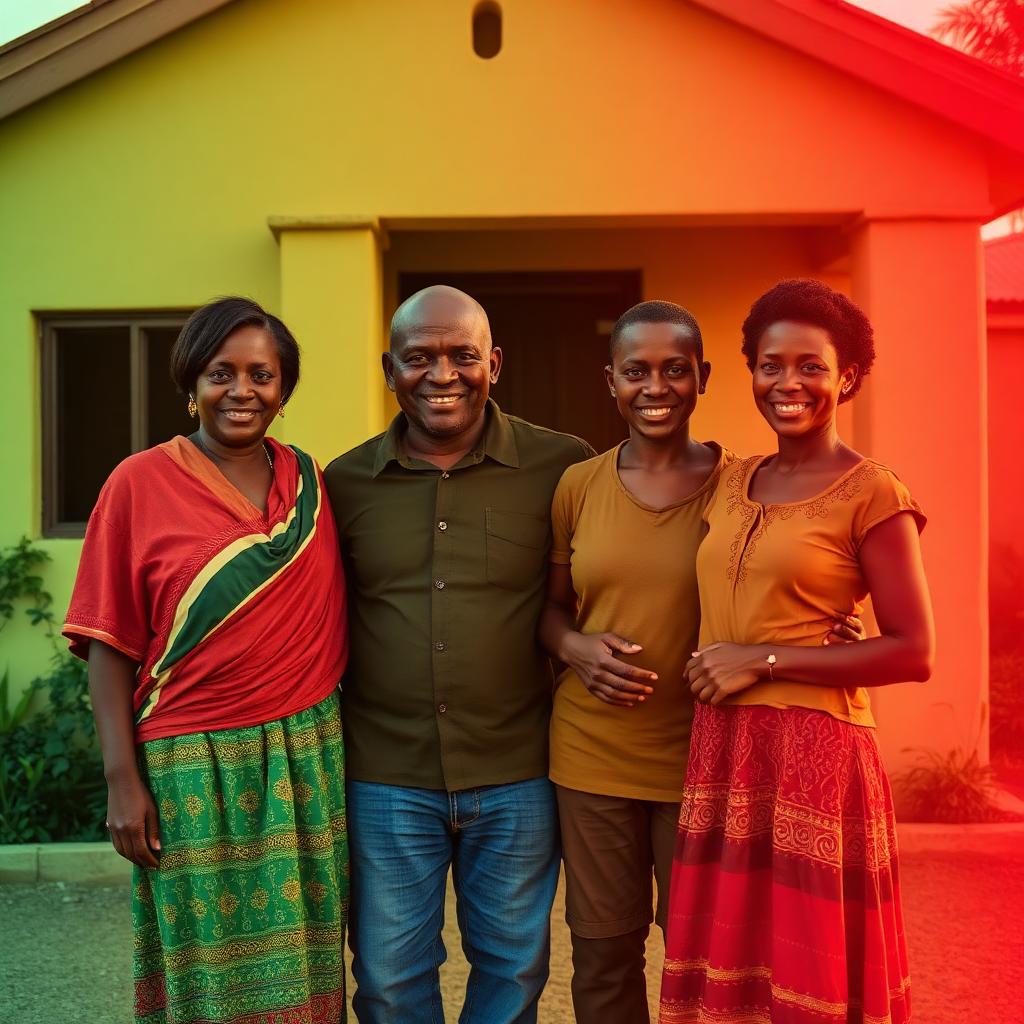 South African family standing proudly in front of their home
