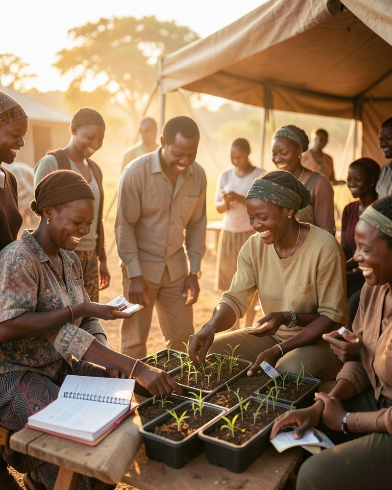 Farmers learning practical growing skills at an outdoor training session